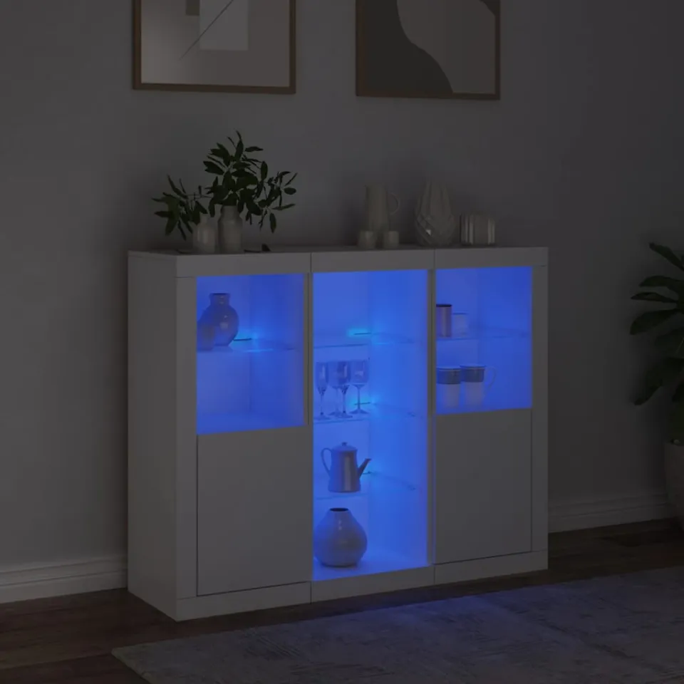 vidaXL Dressoirs met LED-verlichting 3 st bewerkt hout wit, foto 2