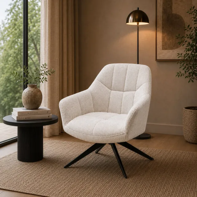 The Seats Fauteuil Amy – Luxe Draaibare Loungestoel – Polyester Stof – 360° Draaibaar - Beige