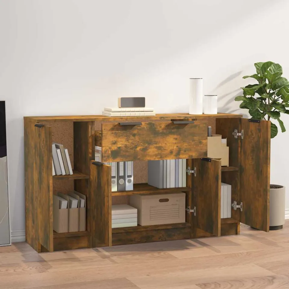 vidaXL Dressoirs 3 st bewerkt hout gerookt eikenkleurig, foto 3