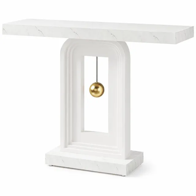 C. , R. E. CORE Consoletafel - 100 cm Smalle Entreetafel met Kunstmarmeren Tafelblad - Moderne Sidetable met Stevig Metalen Frame - 100x30x82cm - Wit Marmerlook Witte marmerlook