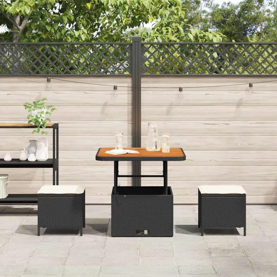 vidaXL Tuin eettafelset 3 st Zwart poly rattan, foto 4