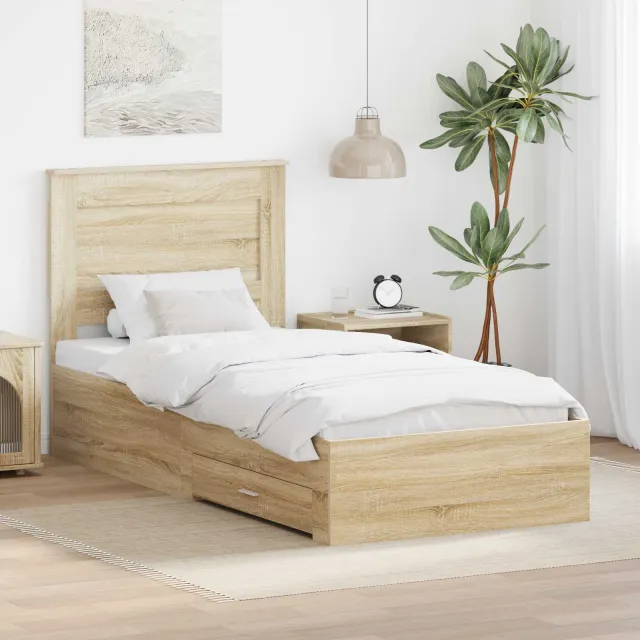 vidaXL Bedframe Sonoma Eiken en Zilver 75 x 190 cm Bewerkt hout Bruin