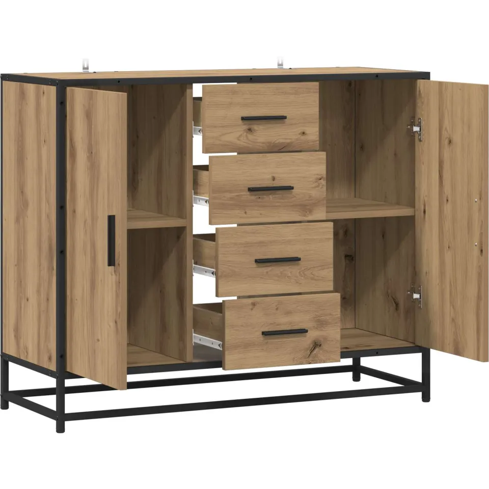 vidaXL Dressoir Artisanaal eiken 92 x 35 x 76 cm Bewerkt hout, foto 4