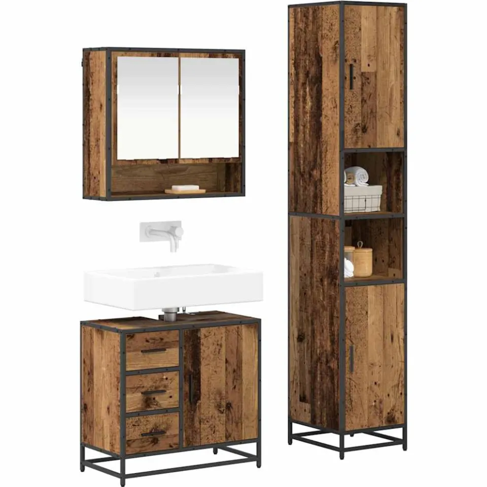 vidaXL Badkamermeubelset 3 st Oud Hout 35 x 37,5 x 188,5 cm Bruin