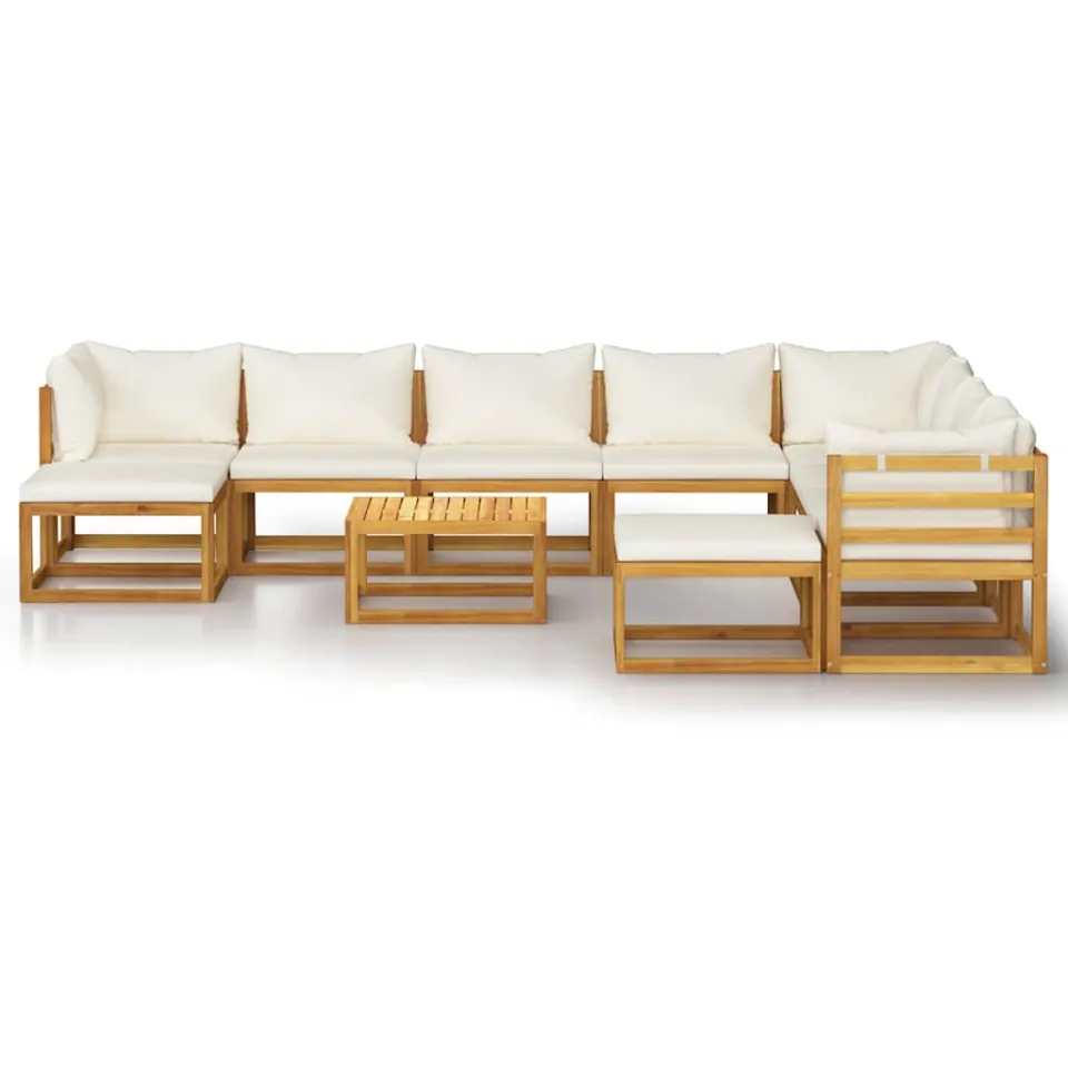 vidaXL 11-delige Loungeset met kussens massief acaciahout crème, foto 3