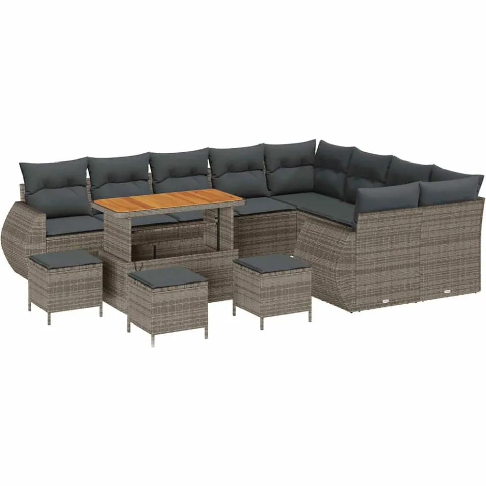 vidaXL Tuinbankenset 13 st Grijs poly rattan, foto 4