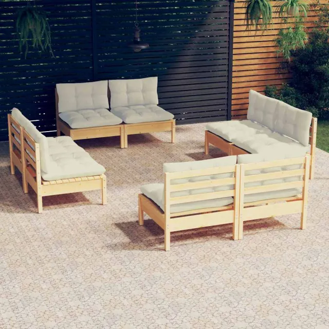 vidaXL 8-delige Loungeset met crèmekleurige kussens grenenhout, foto 2