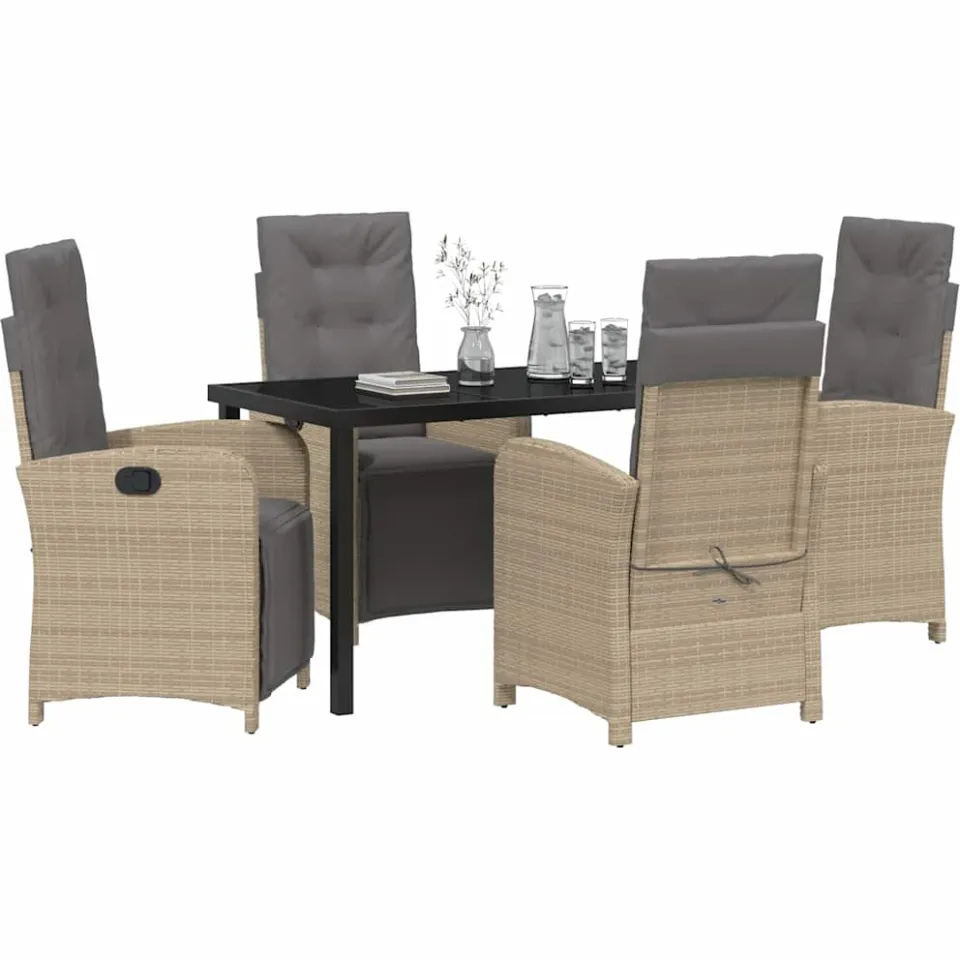 vidaXL Tuin eettafelset 5 st Beige poly rattan, foto 2
