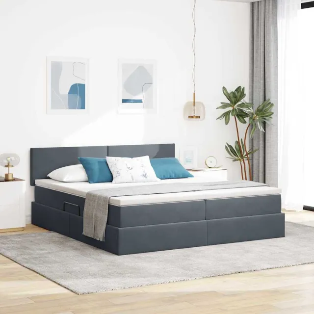 vidaXL Opslag bed 2 st Donkergrijs 200 x 200 cm Velvet
