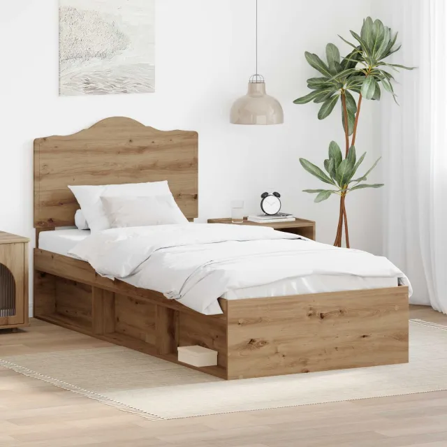 vidaXL Bedframe Artisanaal eiken 75 x 190 cm Massief grenenhout Bruin