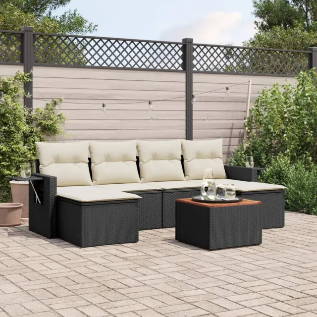 vidaXL 7-delige Loungeset met kussens poly rattan zwart, foto 2