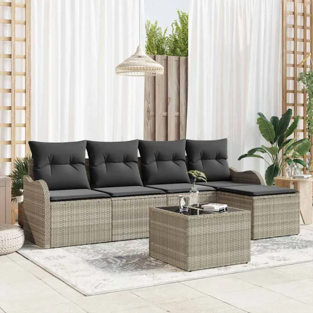 vidaXL Tuin Sofa Set 6 st Lichtgrijs poly rattan, foto 2