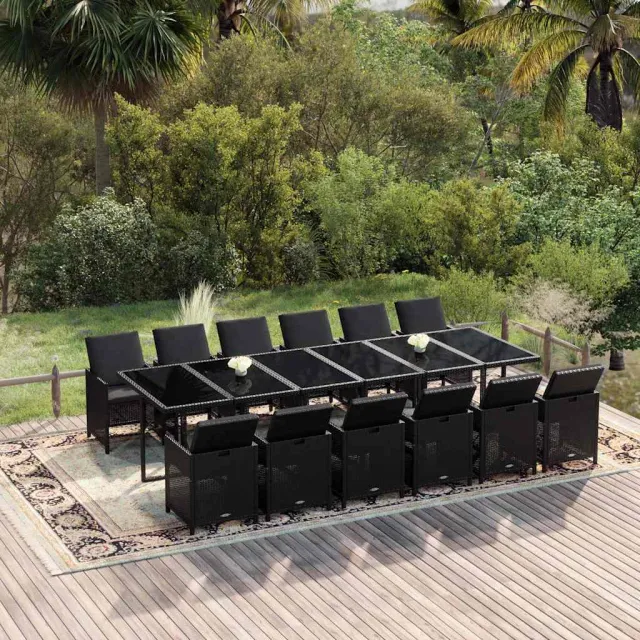 vidaXL 13-delige Tuinset met kussens poly rattan zwart, foto 2