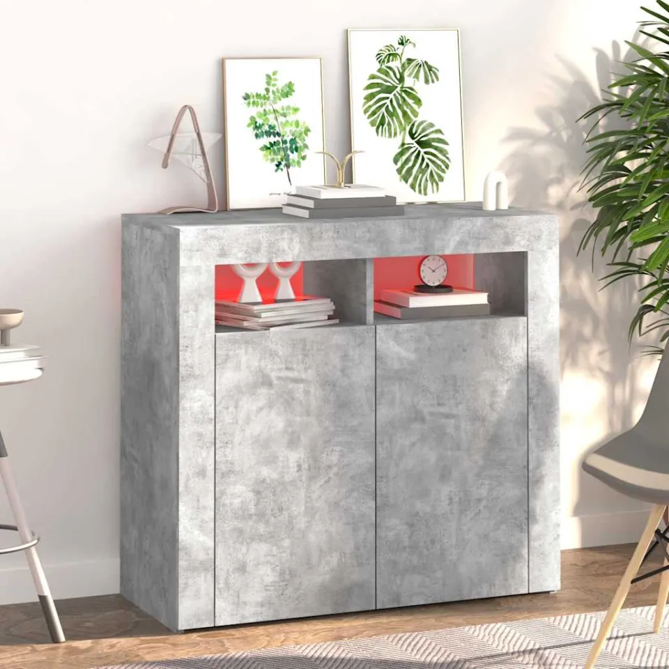 vidaXL Dressoir met LED-verlichting 80x35x75 cm betongrijs grijs, foto 4