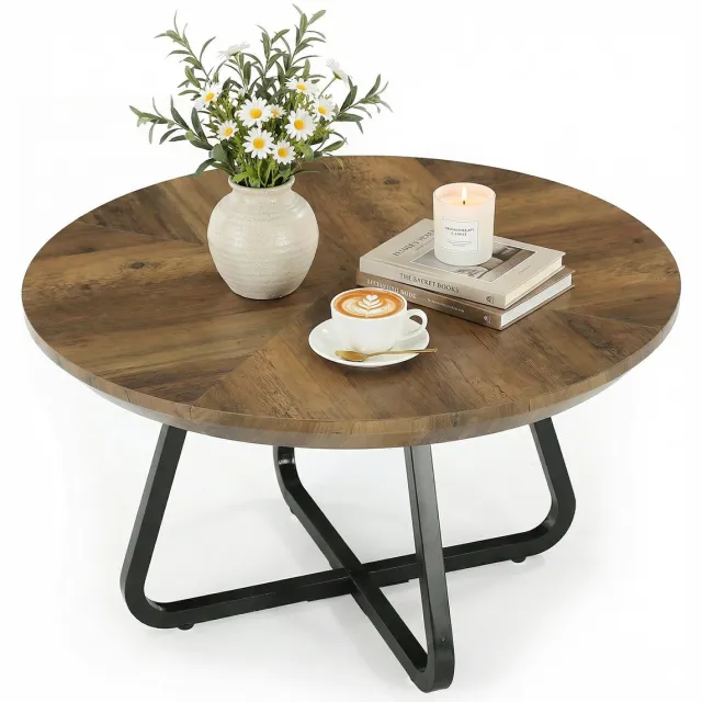 Tribesigns Ronde Salontafel - Modern Woonkamer Bijzettafel - 80 x 80 x 46 cm - Bruin - Salon tafel
