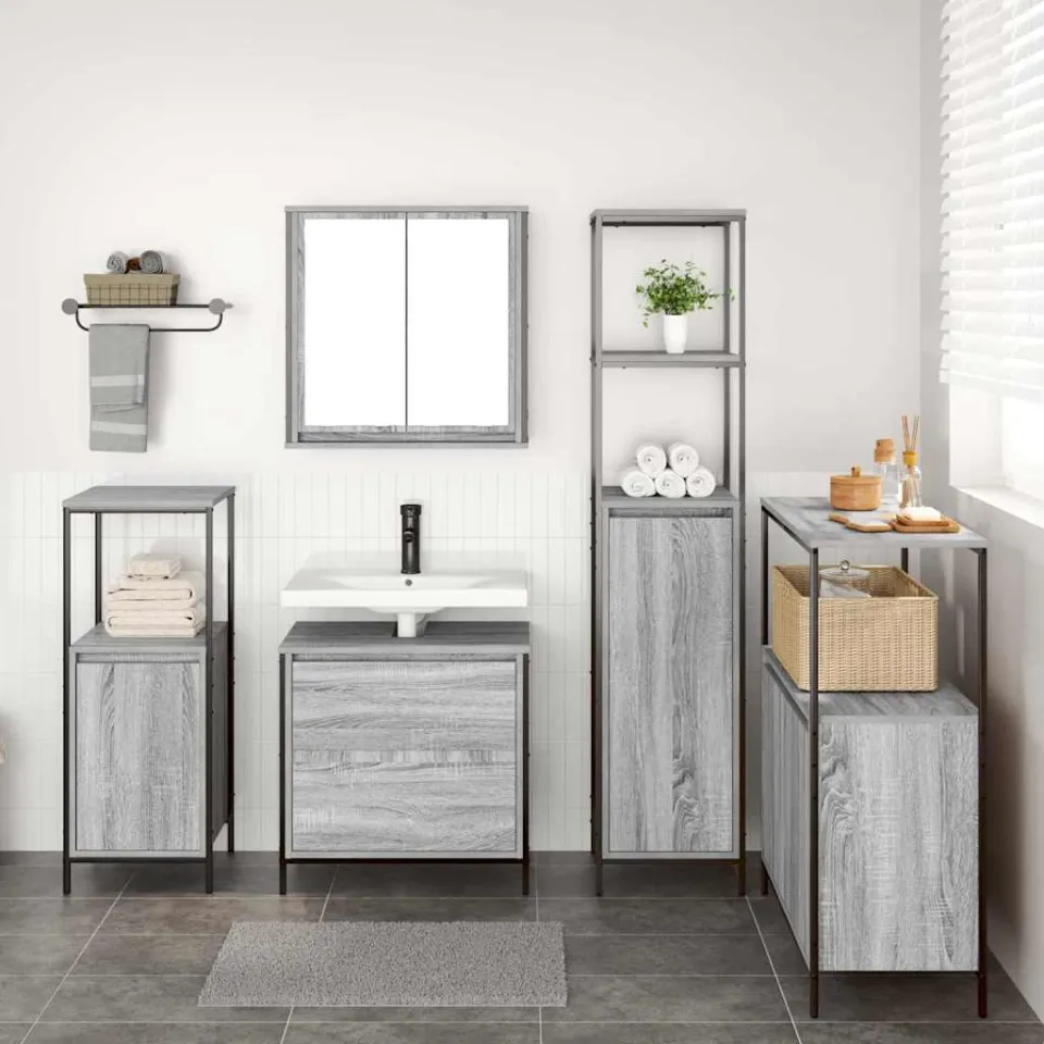 vidaXL Badkamermeubelset 5 st Grijs 36 x 35 x 165 cm Bewerkt hout, foto 4