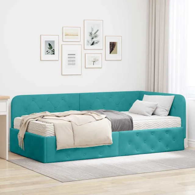 vidaXL Hoekbedframe Turquoise 90 x 190 cm Fluweel