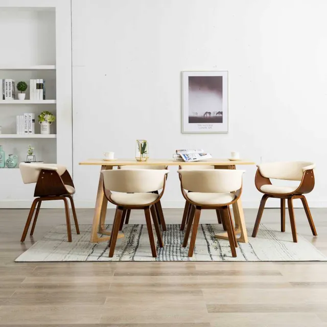 vidaXL Eetkamerstoelen 6 st gebogen hout en kunstleer crème, foto 2
