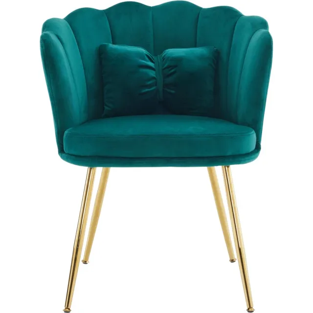 Merax Set van 4 Moderne Fluwelen Stoelen met Bladeren - Design en Goudkleurige Poten – Luxe Comfortabele Stoelen voor Woonkamer - Slaapkamer en Eetkamer – Groen