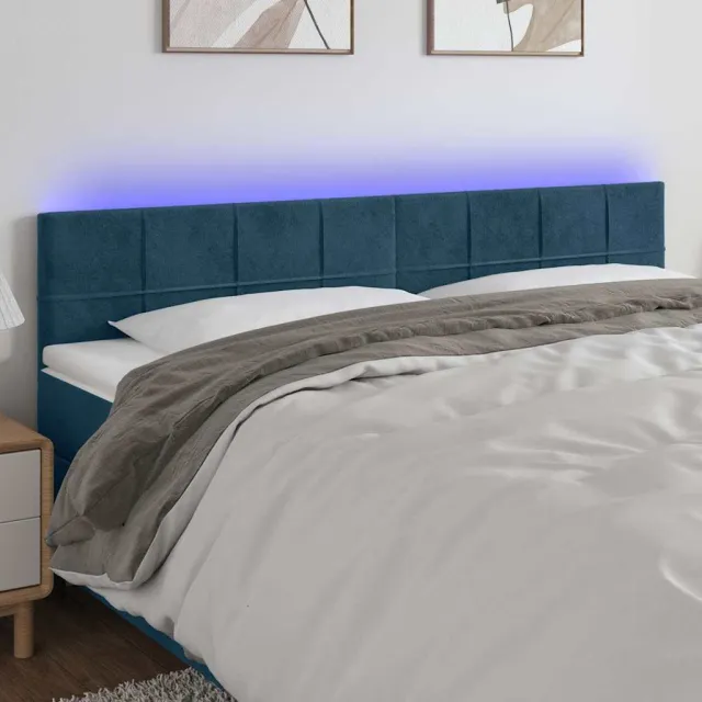 vidaXL Hoofdbord LED 200x5x78/88 cm fluweel donkerblauw