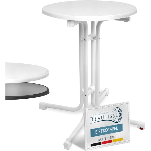 Beautissu Bistroni Bistrotafel Buiten 60 cm - Waterdicht Opvouwbare Ronde Tuintafel Balkontafel - Campingtafel Hoge Tafel - Hoogte 70 cm - Wit