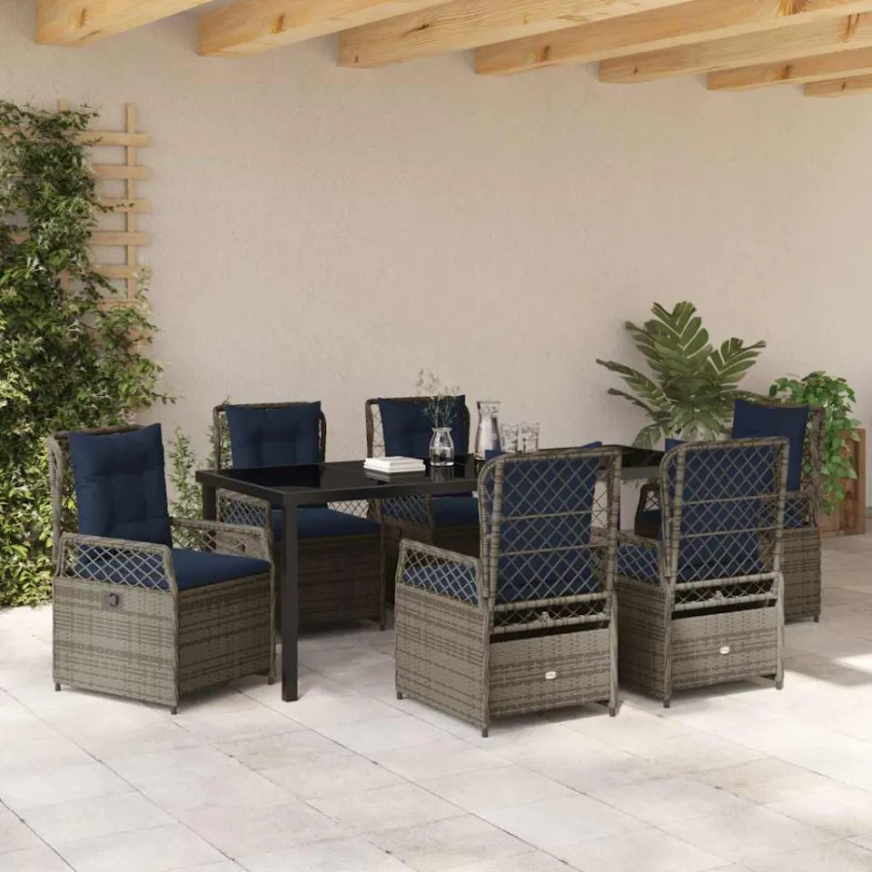 vidaXL Tuin eettafelset 7 st Grijs poly rattan, foto 3