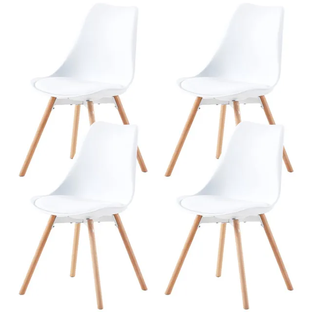 EGGREE Set van 4 gestoffeerde stoelen - keukenstoelen met massief houten rugleuning voor eetkamer - woonkamer - slaapkamer - vergaderruimte - wit