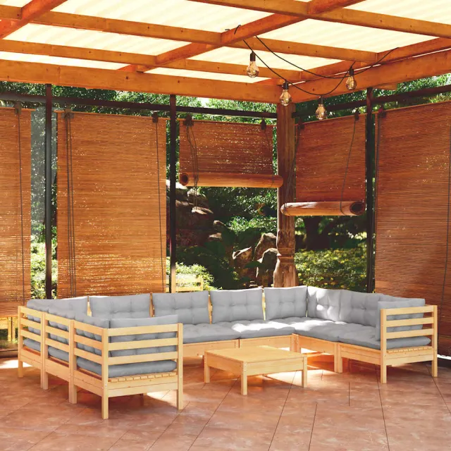 vidaXL 10-delige Loungeset met grijze kussens grenenhout grijs, foto 2