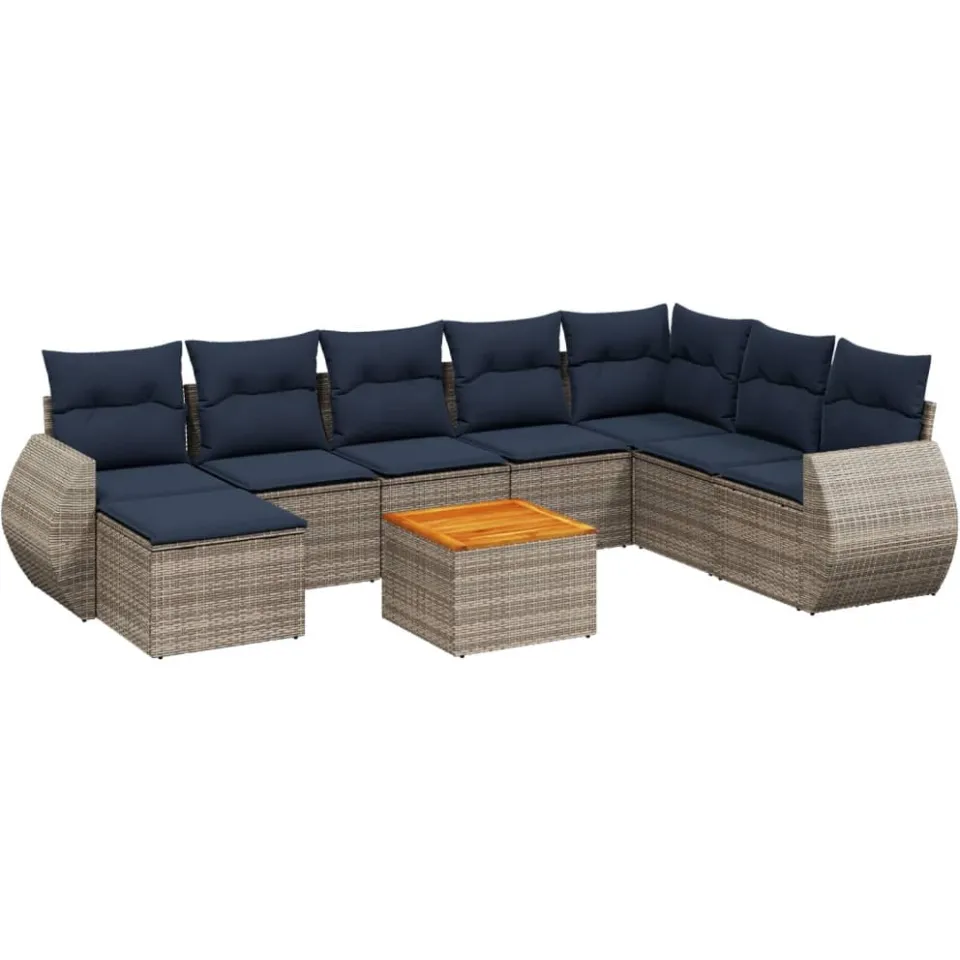 vidaXL 9-delige tuinbankset met kussens, grijs polyrotan, foto 3