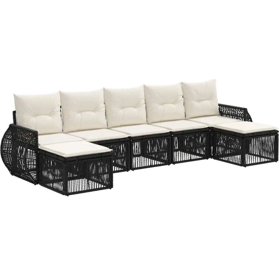 vidaXL Tuinbankenset 7 st 7-zits Zwart en Cream Wit poly rattan, foto 3
