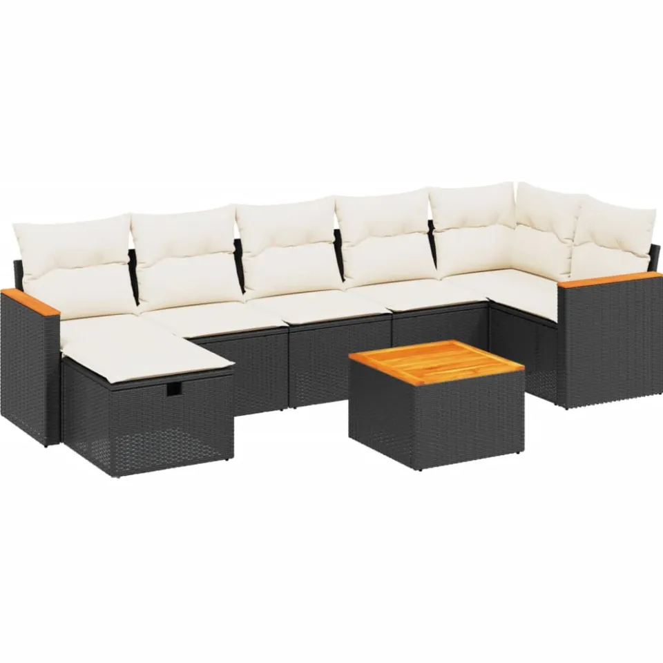 vidaXL 8-delige Loungeset met kussens poly rattan zwart