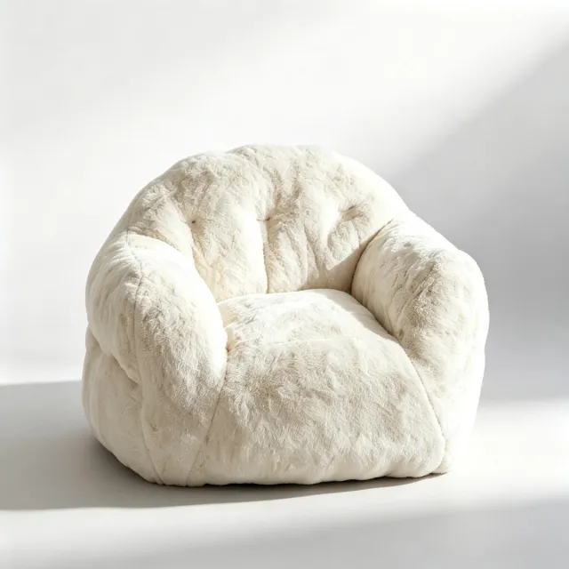 Triumpunpre Zitzak XXL Pluizig - Fluffy Kunstbont - Hoogelastisch Schuim - Comfortabele Zitplek voor Woonkamer Slaapkamer & Studentenkamer - Wit