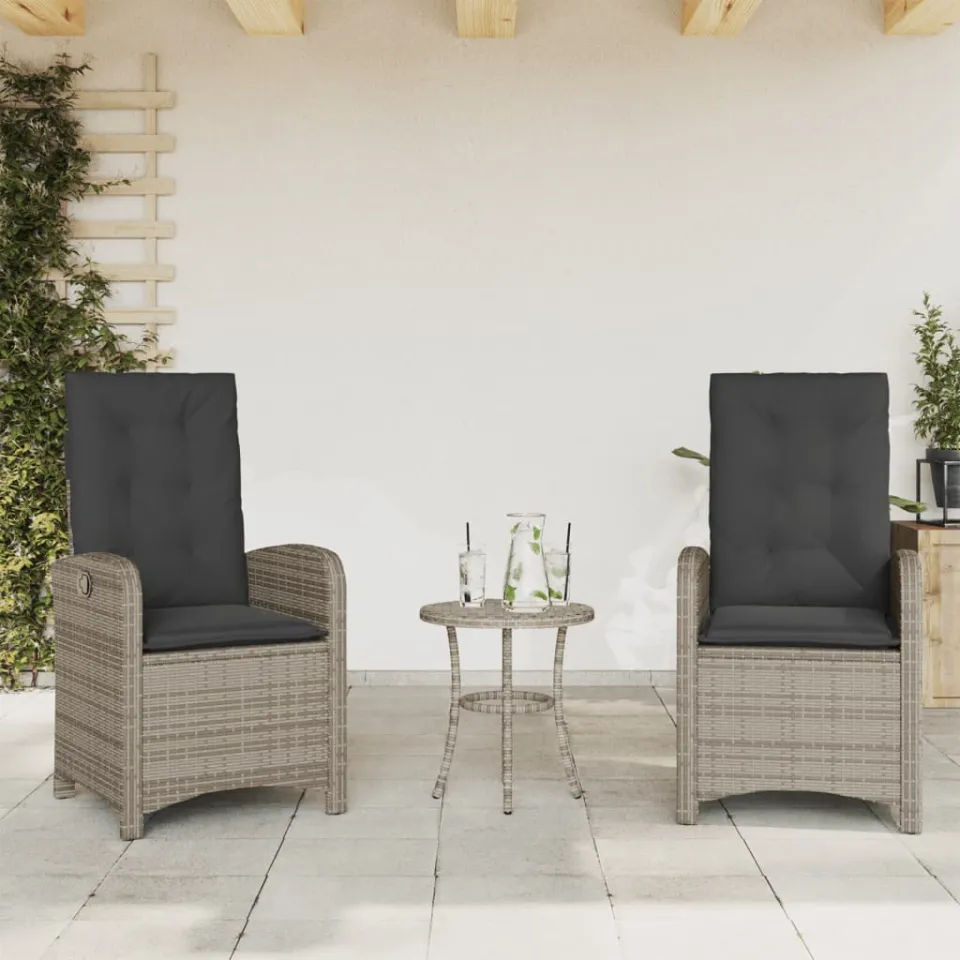 vidaXL 3-delige Bistroset met kussens poly rattan grijs, foto 2