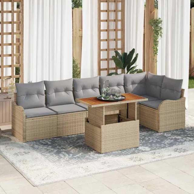 vidaXL Tuin Sofa Set 7 st Beige Poly riet, foto 2