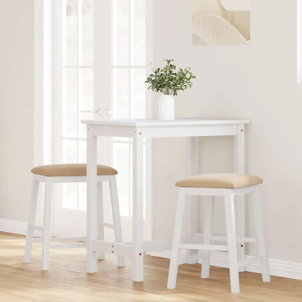 vidaXL Barstoelen met kussens 2 st massief hout rubber wit, foto 3