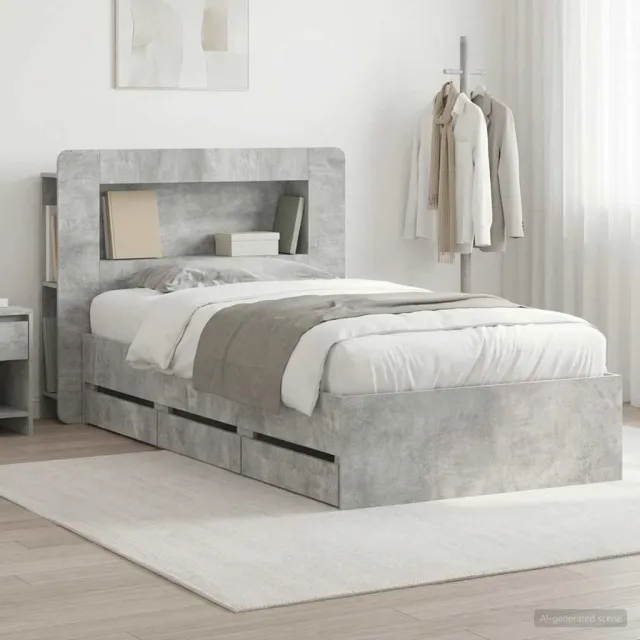 vidaXL Bedframe met opbergruimte en hoofdbord Betongrijs 90 x 190 cm