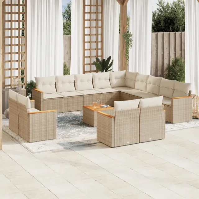 vidaXL 14-delige Loungeset met kussens poly rattan beige, foto 2