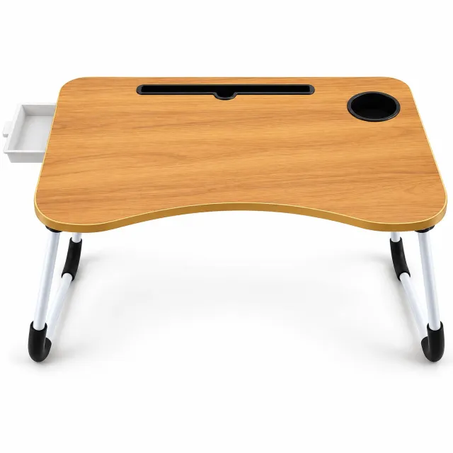 Levano Klaptafel Houtlook - Bedtafel - Laptoptafel - Opklapbare Tafel - Bedtafeltje - Tafeltje voor bij de Bank - Laptop Bureau - Laptopstandaard Bed - Ontbijt op Bed Dienblad - Tafel voor Laptop - Tafeltje voor op Schoot - Ontbijtblad Bruin;Wit