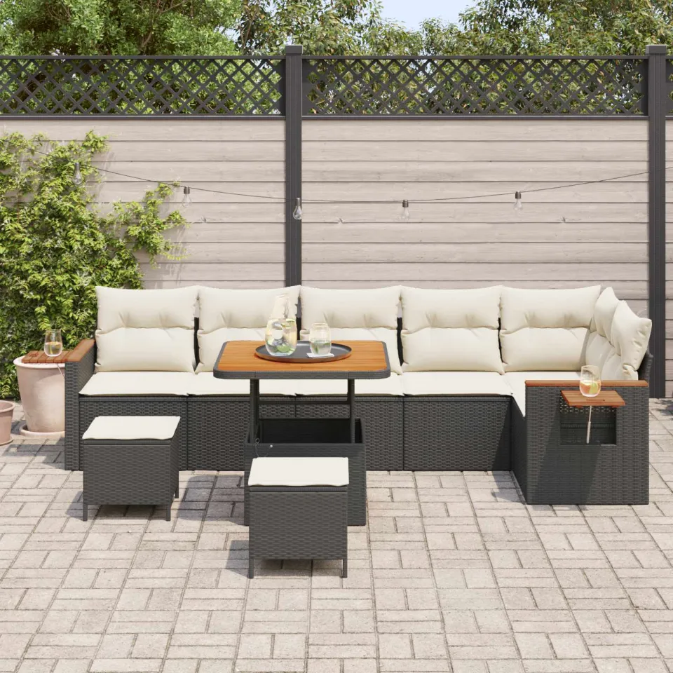 vidaXL Tuinbankenset 9 st Zwart poly rattan, foto 3
