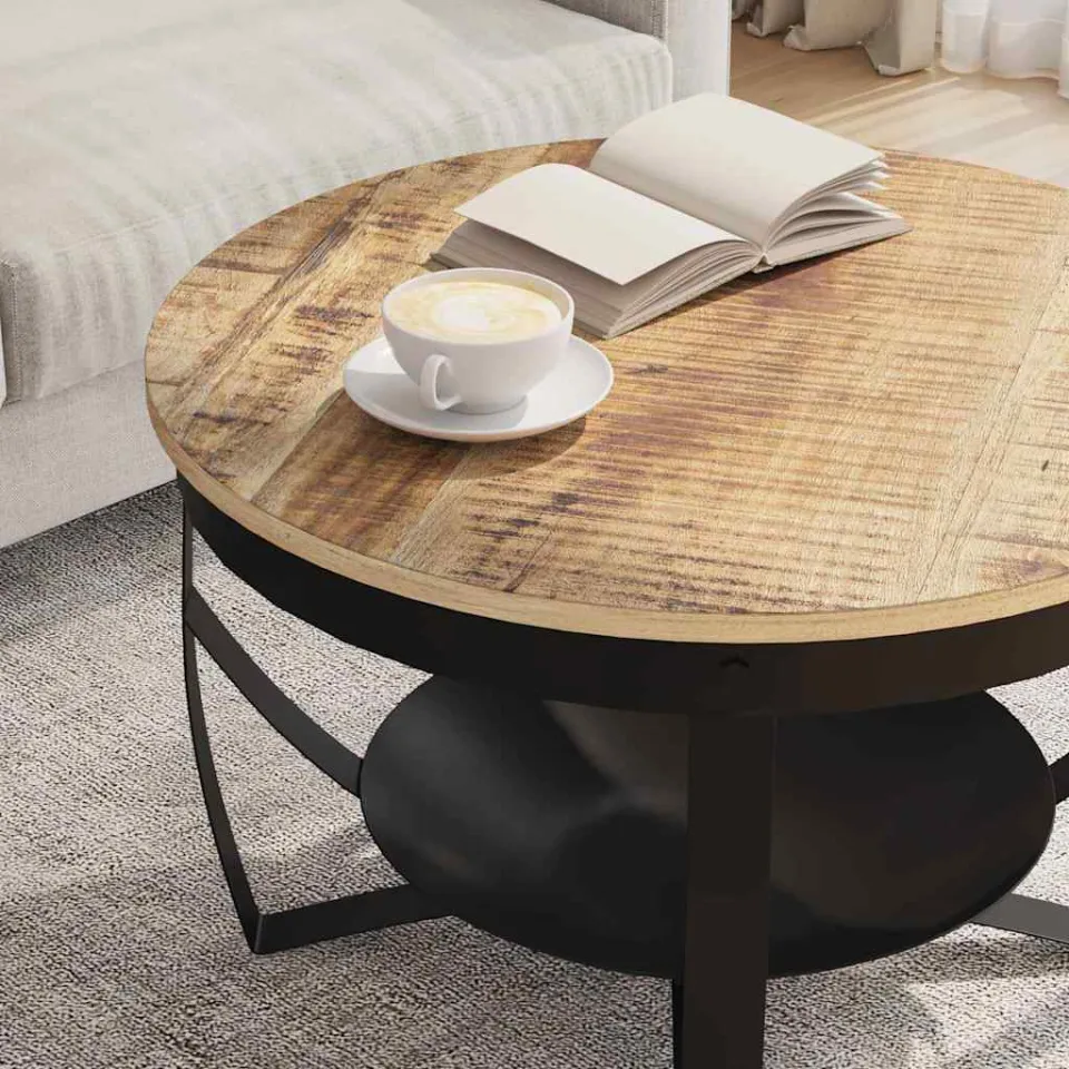 vidaXL Salontafel Ø 68x43 cm ruw mangohout bruin, foto 4