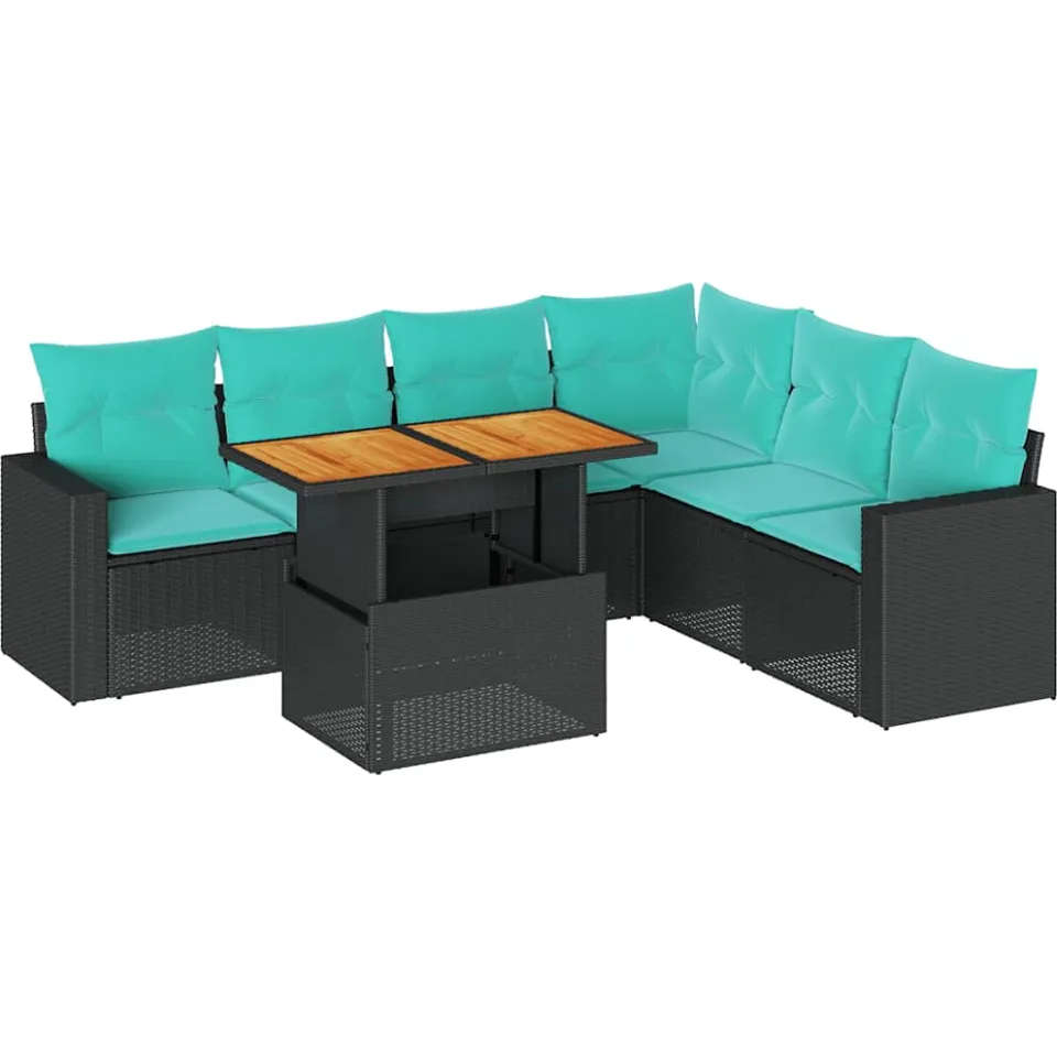 vidaXL 7-delige Loungeset met kussens poly rattan zwart