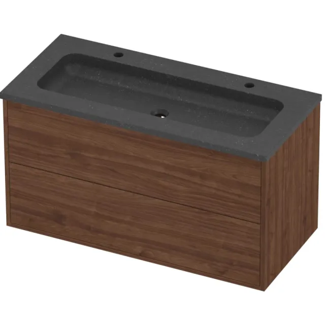 Proline Rollo Badmeubelset Hardsteen Elegant 2 Gaten 100x46x54 cm Blue Stone Indian Walnut Houtlook