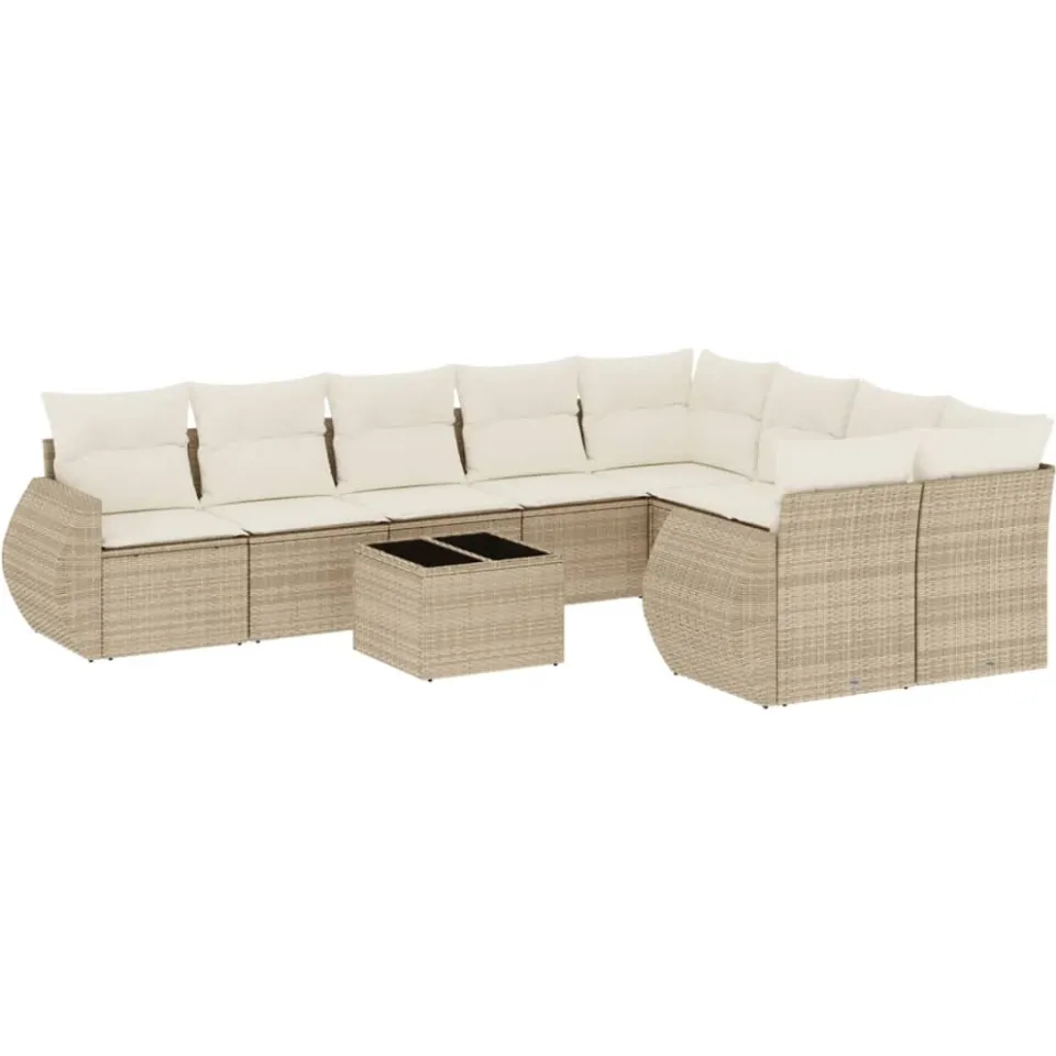 vidaXL 10-delige Loungeset met kussens poly rattan beige