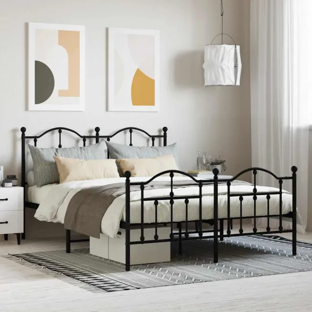 vidaXL Bedframe met hoofd- en voeteneinde metaal zwart 140x200 cm