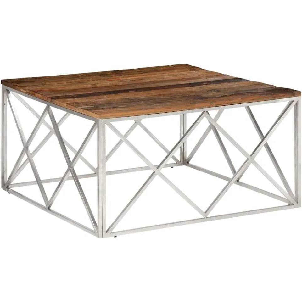 vidaXL Salontafel roestvrij staal en massief bielshout zilverkleurig, foto 3