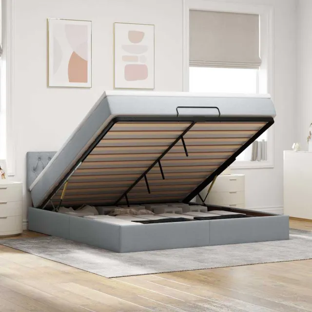 vidaXL Bed poef met matras en LED's 180x200 cm stof lichtgrijs grijs