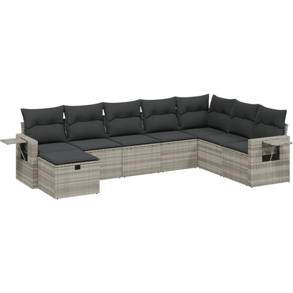vidaXL 8-delige Loungeset met kussens poly rattan lichtgrijs grijs, foto 3