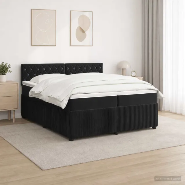 vidaXL Boxspringbed met matras Zwart 200 x 200 cm Fluweel