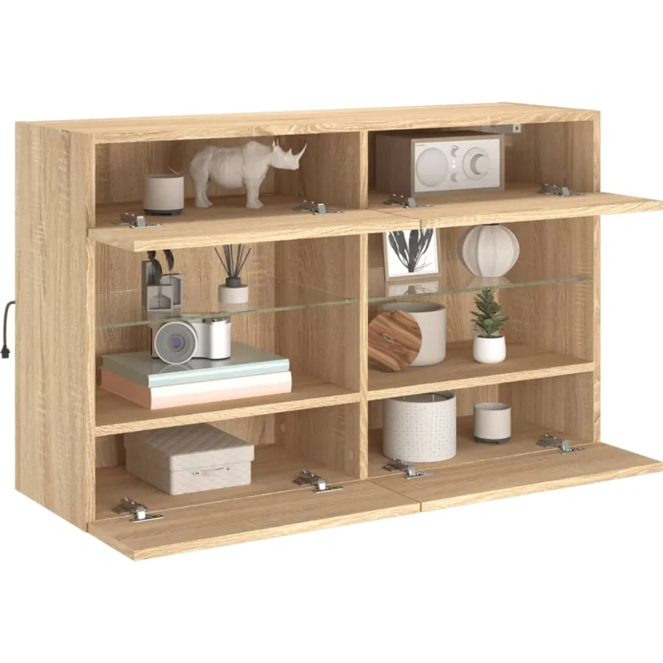 vidaXL Tv-wandmeubel met LED-verlichting 98,5x30x60,5 cm sonoma eiken, foto 2