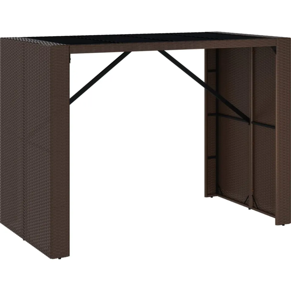 vidaXL Bartafel met glazen blad 145x80x110 cm poly rattan bruin, foto 3